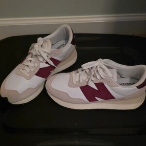 New Balance White and Burgundy Athletic Shoes